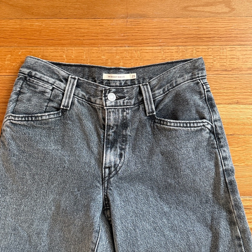 Levi's 94 Baggy Wide Leg Mid Rise Black Gray Jeans 25 x 30 - Picture 2 of 7